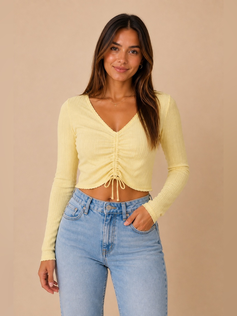 Forever‎ 21 Lemon Pop Ruched Crop Top - L
